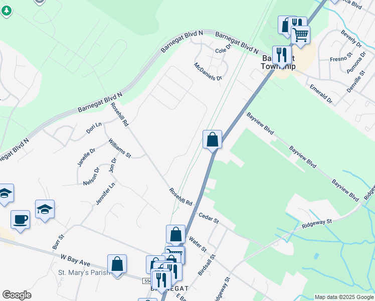 map of restaurants, bars, coffee shops, grocery stores, and more near 312 Hawthorne Lane in Barnegat Township