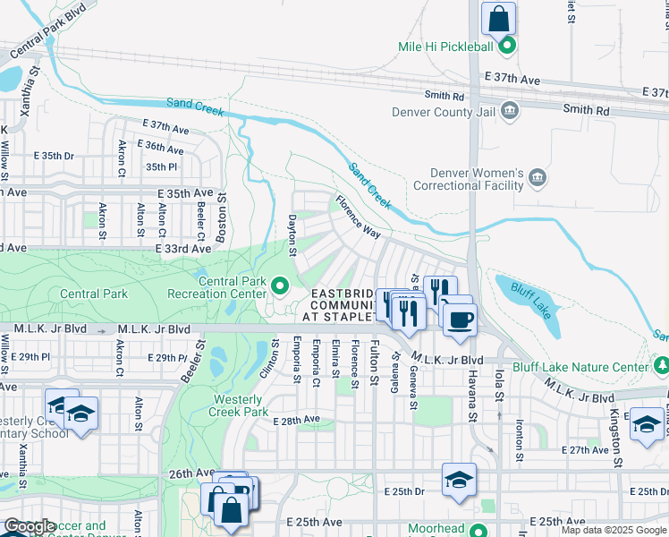 map of restaurants, bars, coffee shops, grocery stores, and more near 3152 Emporia Court in Denver