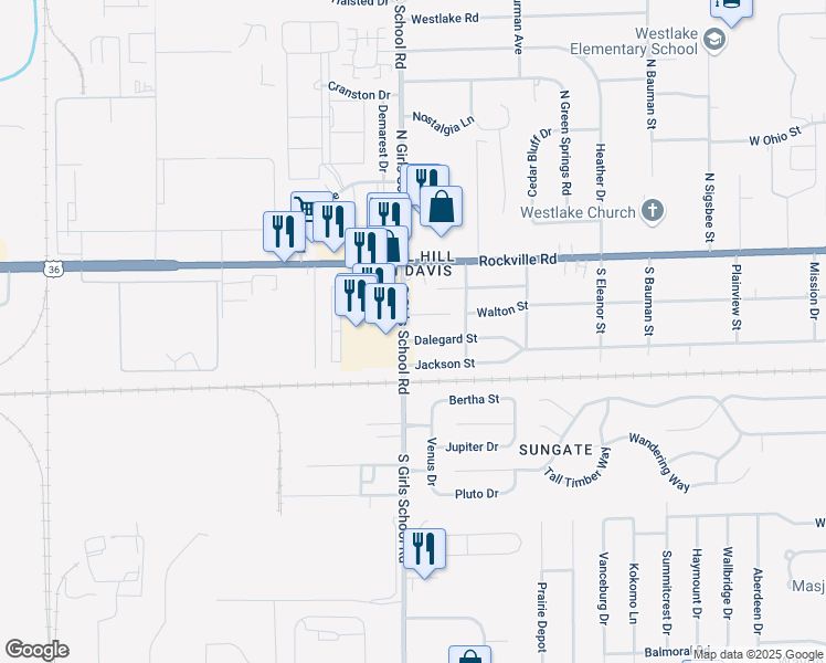map of restaurants, bars, coffee shops, grocery stores, and more near 7258 Dalegard Street in Indianapolis