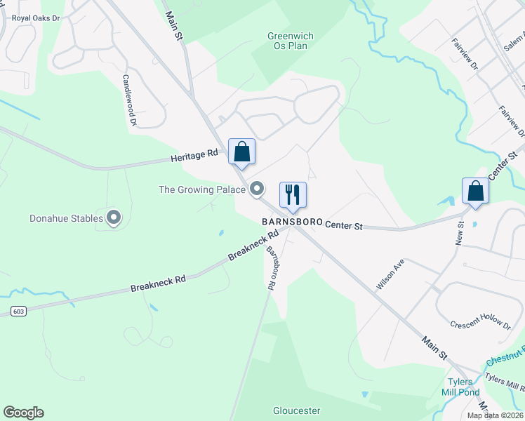 map of restaurants, bars, coffee shops, grocery stores, and more near 684 Main Street in Mantua Township
