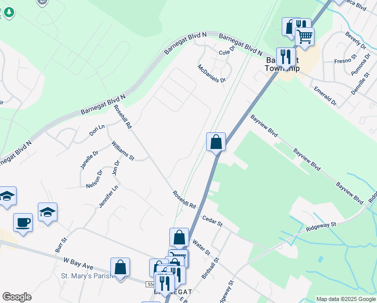 map of restaurants, bars, coffee shops, grocery stores, and more near 298 Hawthorne Lane in Barnegat Township