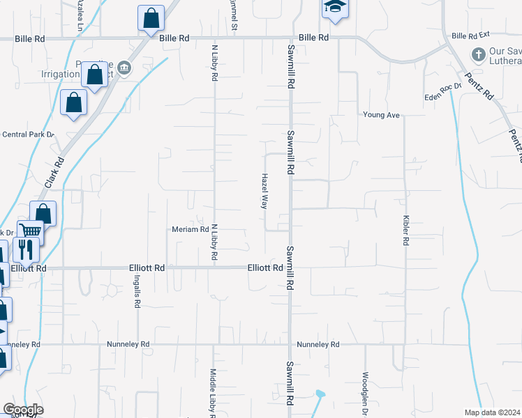 map of restaurants, bars, coffee shops, grocery stores, and more near 5949 Hazel Way in Paradise