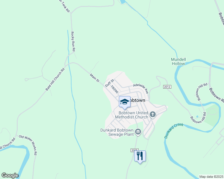 map of restaurants, bars, coffee shops, grocery stores, and more near 241 TR390 in Bobtown