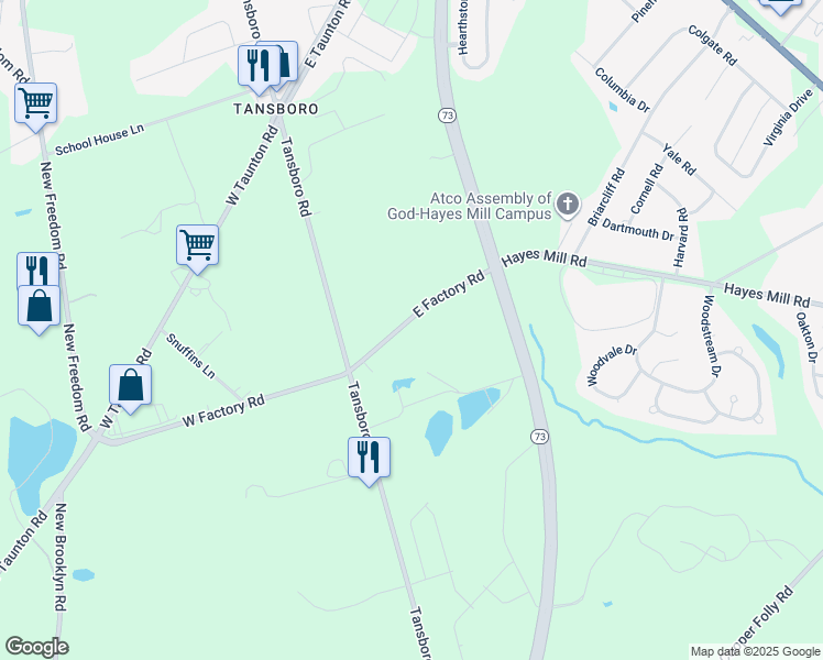 map of restaurants, bars, coffee shops, grocery stores, and more near 16 East Factory Road in Berlin