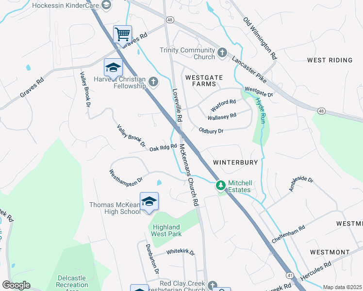 map of restaurants, bars, coffee shops, grocery stores, and more near 7 McKennans Church Road in Wilmington