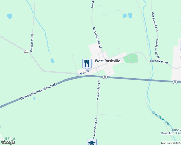 map of restaurants, bars, coffee shops, grocery stores, and more near 7489 Main Street in Rushville