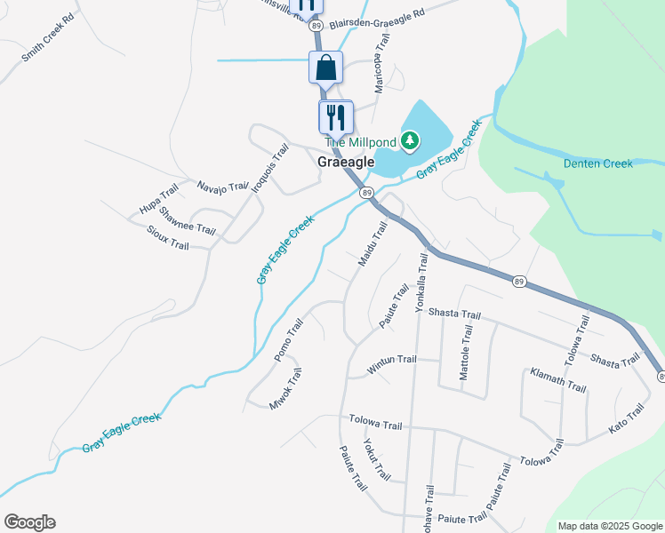 map of restaurants, bars, coffee shops, grocery stores, and more near 5 Wailaki Trail in Graeagle