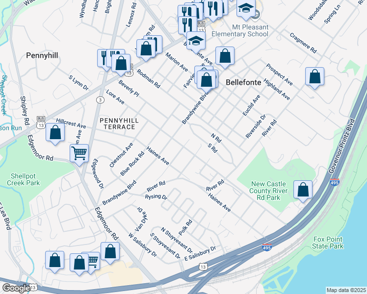 map of restaurants, bars, coffee shops, grocery stores, and more near Lighthouse Road in Wilmington