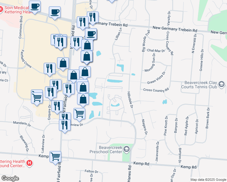 map of restaurants, bars, coffee shops, grocery stores, and more near 3049 Westminster Drive in Dayton