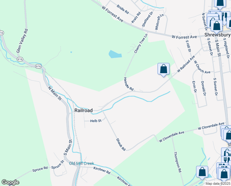 map of restaurants, bars, coffee shops, grocery stores, and more near 64 Main Street East in New Freedom