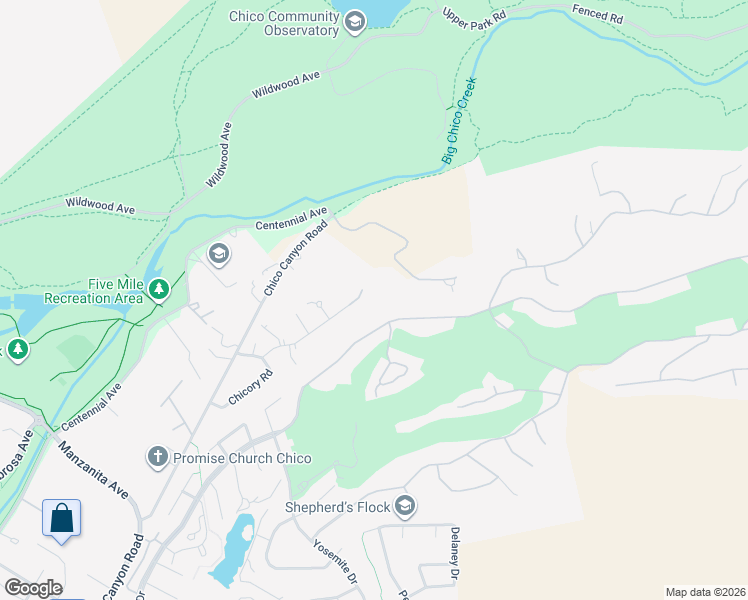 map of restaurants, bars, coffee shops, grocery stores, and more near 3164 Canyon Oaks Terrace in Chico