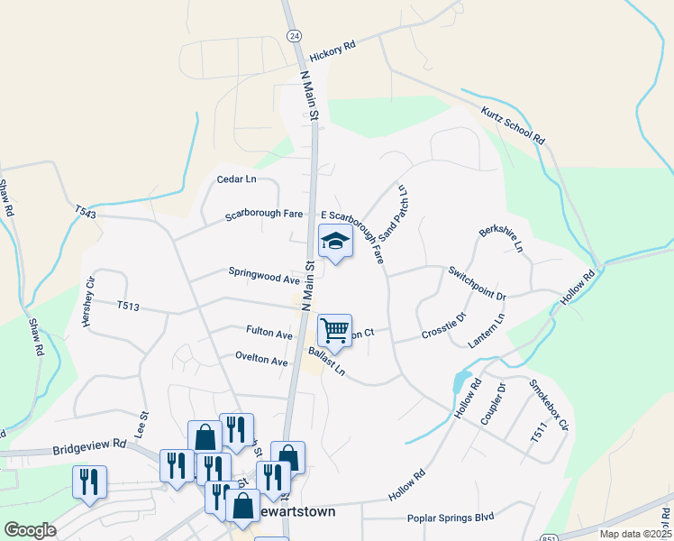 map of restaurants, bars, coffee shops, grocery stores, and more near 17945 Barrens Road North in Stewartstown