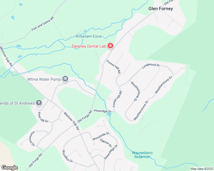 map of restaurants, bars, coffee shops, grocery stores, and more near 11094 Old Forge Road in Waynesboro