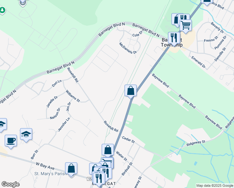 map of restaurants, bars, coffee shops, grocery stores, and more near 290 Hawthorne Lane in Barnegat Township