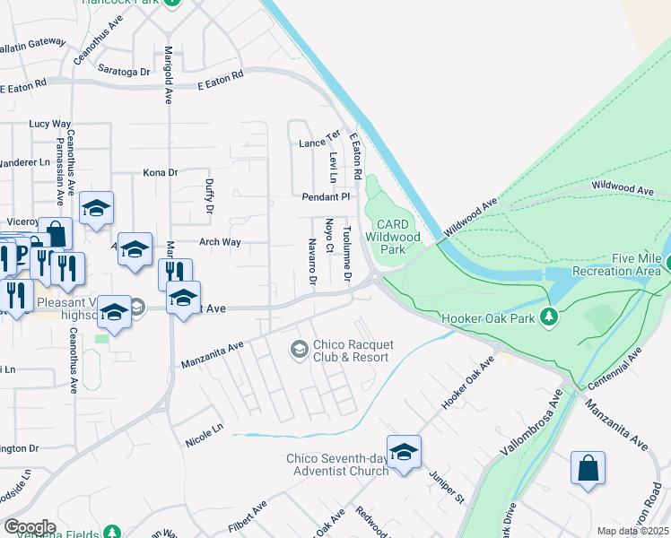 map of restaurants, bars, coffee shops, grocery stores, and more near 9 Noyo Court in Chico