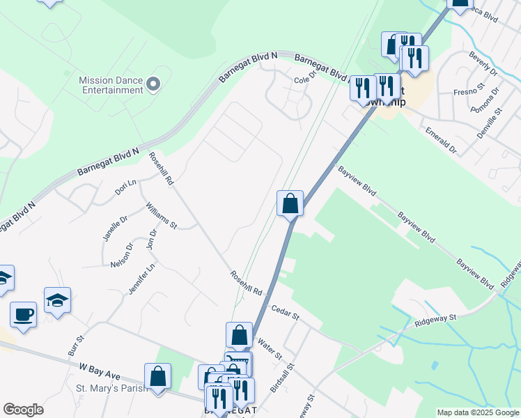 map of restaurants, bars, coffee shops, grocery stores, and more near 288 Hawthorne Lane in Barnegat Township