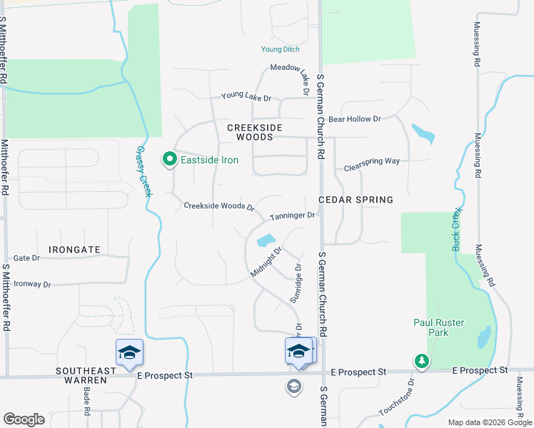 map of restaurants, bars, coffee shops, grocery stores, and more near 539 Tanninger Drive in Indianapolis