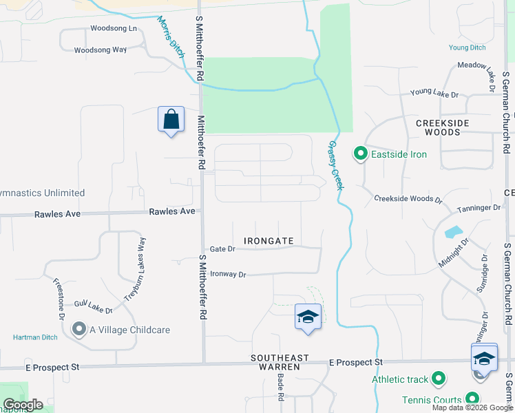 map of restaurants, bars, coffee shops, grocery stores, and more near 540 Ironridge Court in Indianapolis