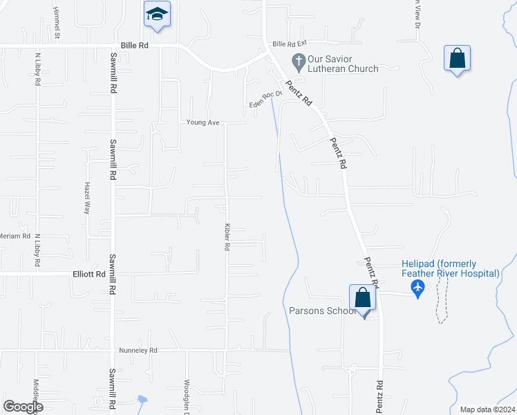 map of restaurants, bars, coffee shops, grocery stores, and more near 1694 Ryan Road in Paradise