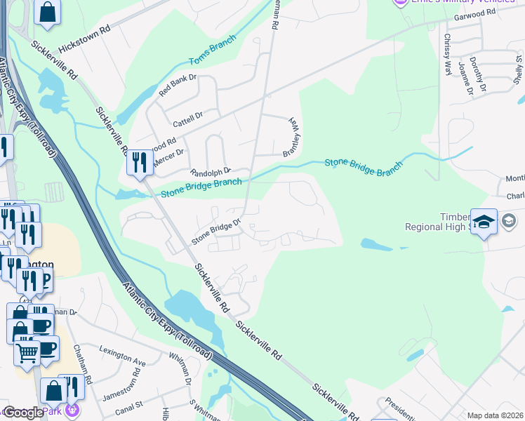 map of restaurants, bars, coffee shops, grocery stores, and more near 602 Jaeger Court in Sicklerville