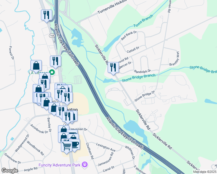 map of restaurants, bars, coffee shops, grocery stores, and more near 706 Tanglewood Drive in Gloucester Township