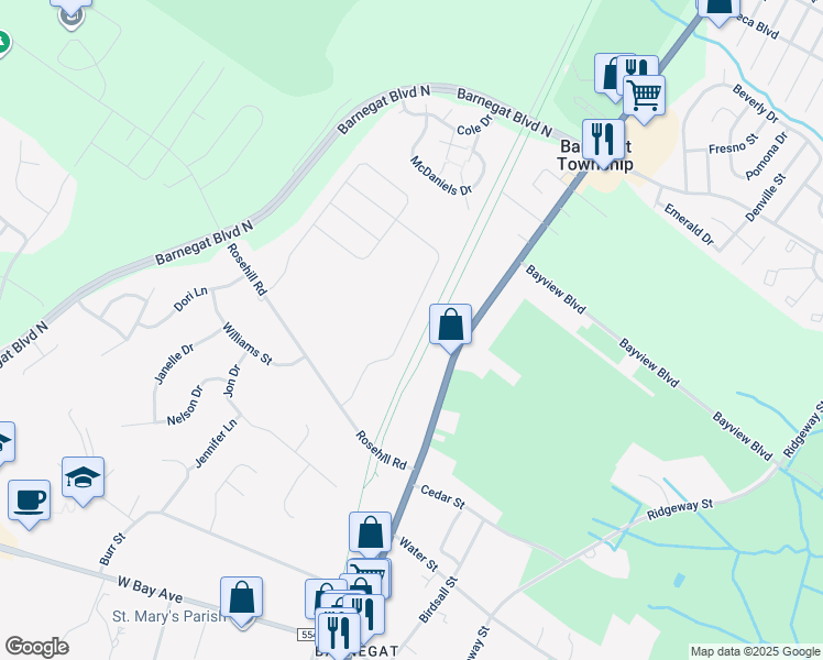 map of restaurants, bars, coffee shops, grocery stores, and more near 283 Hawthorne Lane in Barnegat Township