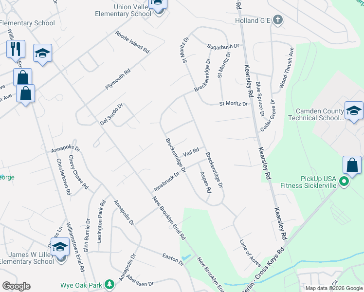 map of restaurants, bars, coffee shops, grocery stores, and more near 4 Lake Placid Drive in Sicklerville
