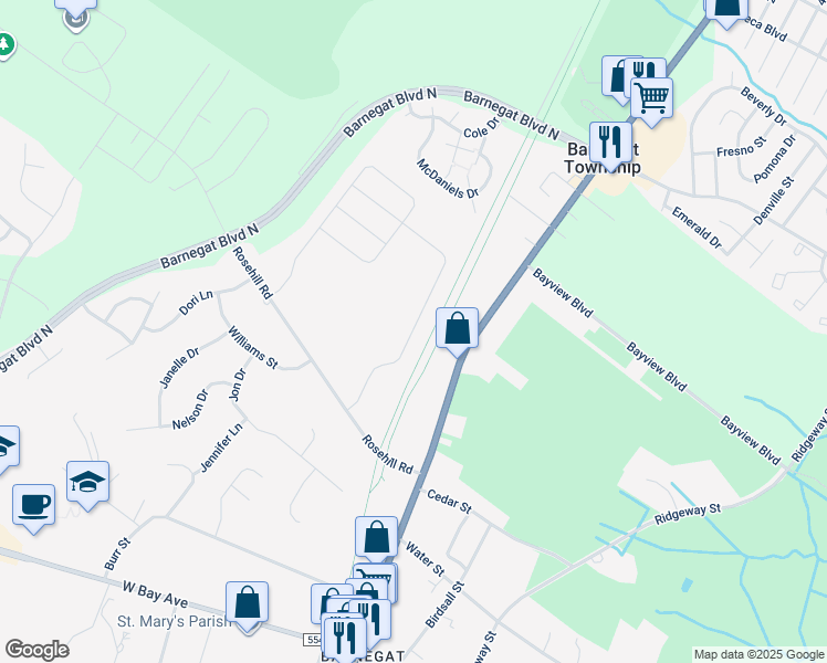 map of restaurants, bars, coffee shops, grocery stores, and more near 284 Hawthorne Lane in Barnegat Township