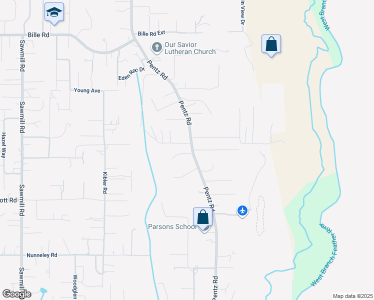 map of restaurants, bars, coffee shops, grocery stores, and more near 6185 Pentz Road in Paradise