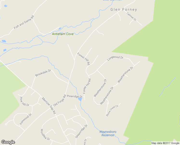 map of restaurants, bars, coffee shops, grocery stores, and more near 12120 Forest Hill Road in Waynesboro