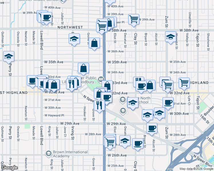 map of restaurants, bars, coffee shops, grocery stores, and more near in 