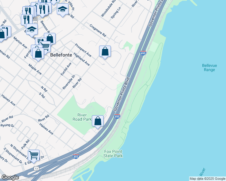 map of restaurants, bars, coffee shops, grocery stores, and more near in New Castle County