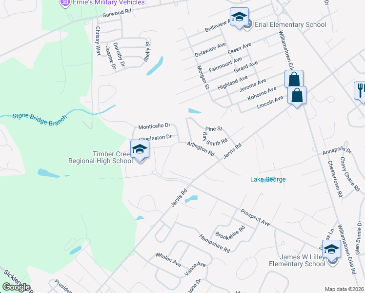 map of restaurants, bars, coffee shops, grocery stores, and more near 27 Forrest Drive in Sicklerville