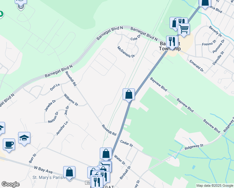map of restaurants, bars, coffee shops, grocery stores, and more near 281 Hawthorne Lane in Barnegat Township