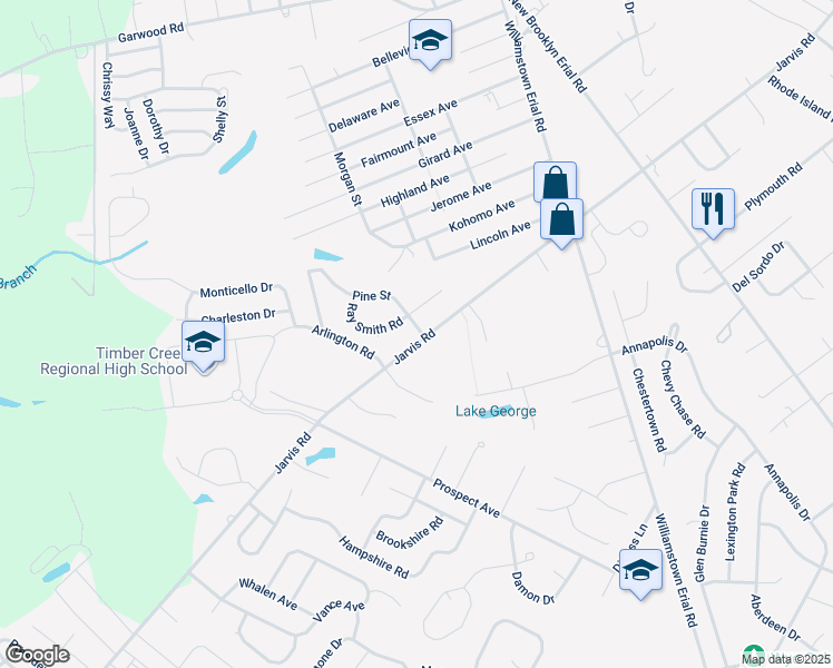 map of restaurants, bars, coffee shops, grocery stores, and more near 721 Jarvis Road in Sicklerville