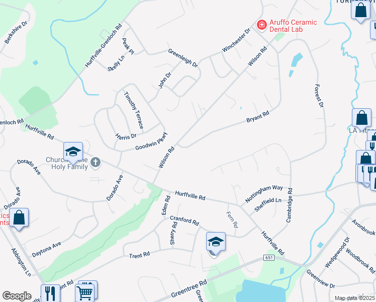 map of restaurants, bars, coffee shops, grocery stores, and more near 103 Bryant Road in Washington Township