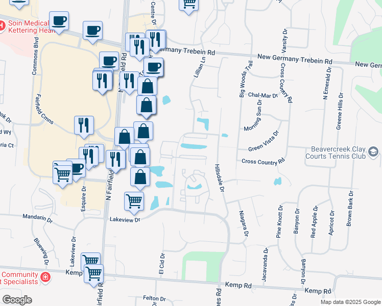 map of restaurants, bars, coffee shops, grocery stores, and more near 3086 Westminster Drive in Dayton