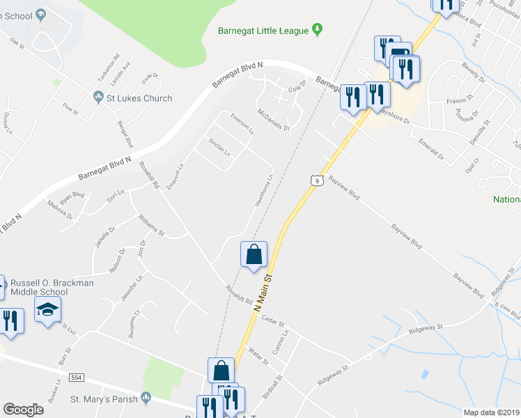 map of restaurants, bars, coffee shops, grocery stores, and more near 275 Hawthorne Lane in Barnegat Township