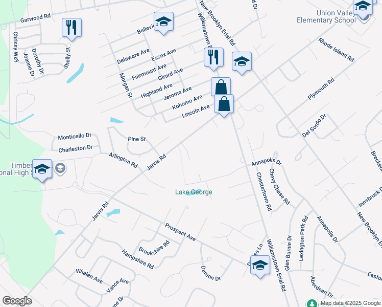 map of restaurants, bars, coffee shops, grocery stores, and more near 8 Debbie Place in Camden County