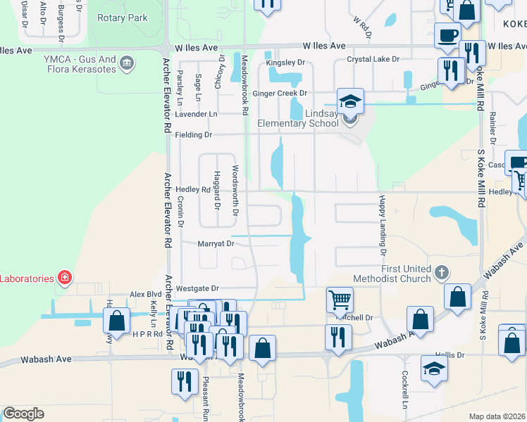 map of restaurants, bars, coffee shops, grocery stores, and more near 3800-3908 Thackeray Drive in Springfield
