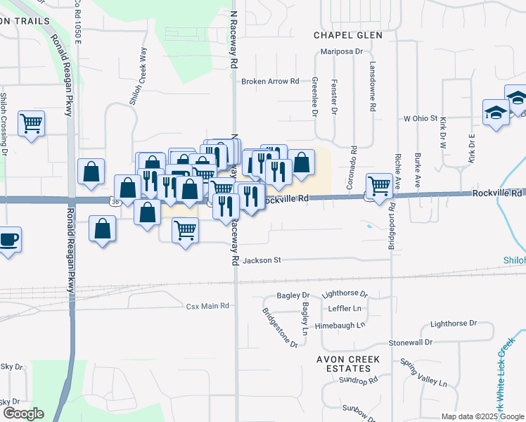 map of restaurants, bars, coffee shops, grocery stores, and more near 9149 Rockville Road in Indianapolis