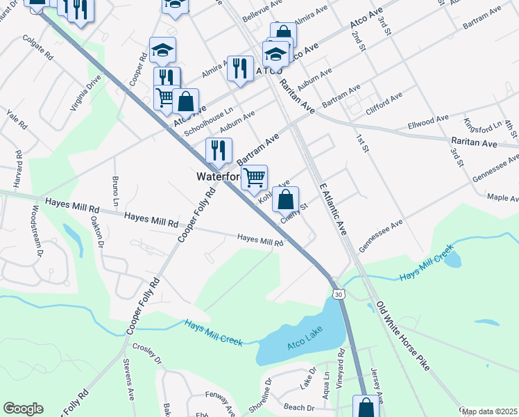 map of restaurants, bars, coffee shops, grocery stores, and more near 476 U.S. 30 in Waterford