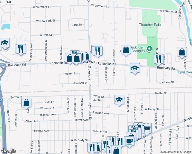 map of restaurants, bars, coffee shops, grocery stores, and more near 45 Myron Avenue in Indianapolis