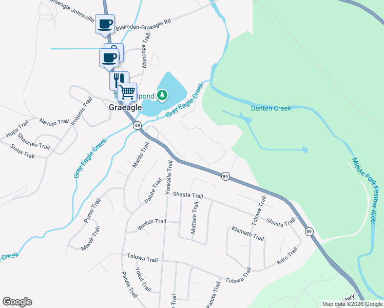 map of restaurants, bars, coffee shops, grocery stores, and more near W Graeagle Meadows Rd in Graeagle