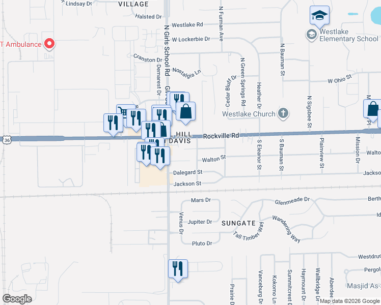 map of restaurants, bars, coffee shops, grocery stores, and more near 7217 Mortwood Avenue in Indianapolis