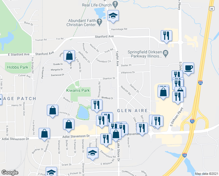 map of restaurants, bars, coffee shops, grocery stores, and more near 2925 Taylor Avenue in Springfield