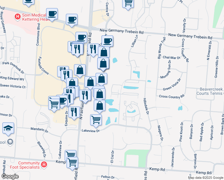 map of restaurants, bars, coffee shops, grocery stores, and more near 3128 Alexander Place in Beavercreek