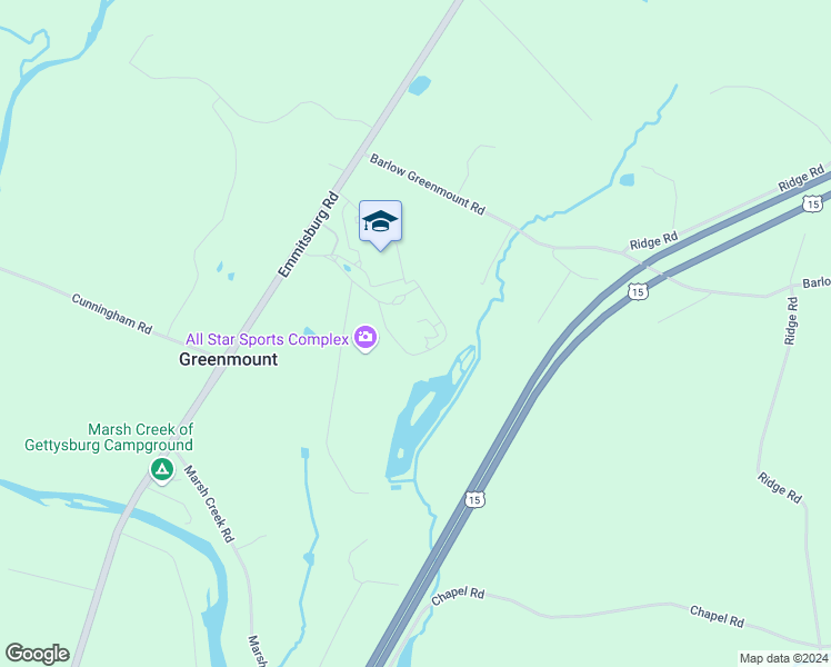 map of restaurants, bars, coffee shops, grocery stores, and more near 2636 Emmitsburg Road in Gettysburg