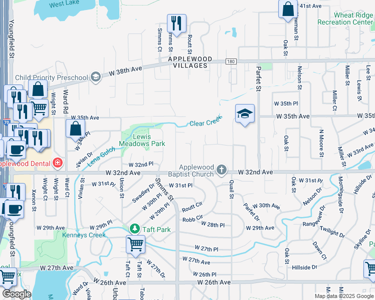 map of restaurants, bars, coffee shops, grocery stores, and more near 3281 Routt Street in Wheat Ridge
