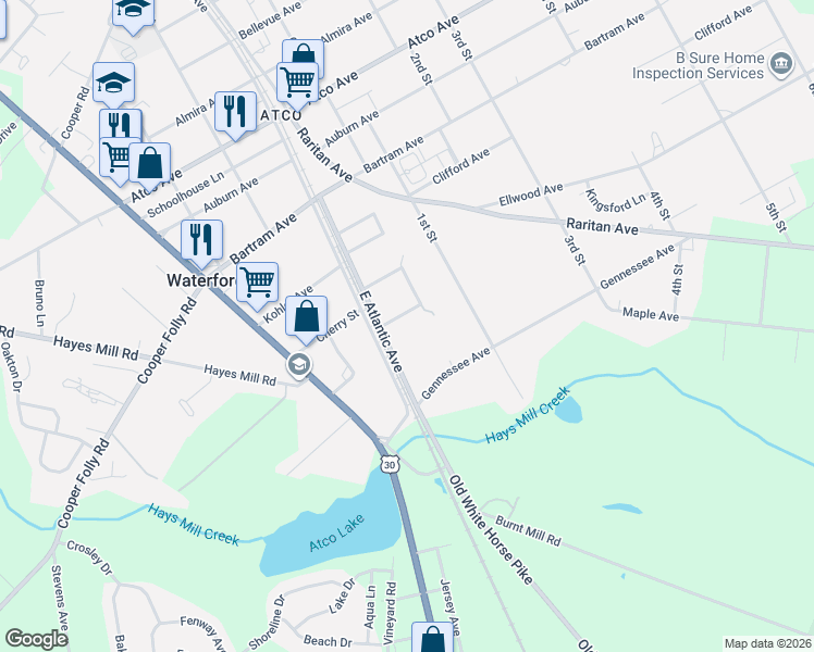 map of restaurants, bars, coffee shops, grocery stores, and more near 2212 Sherman Avenue in Atco
